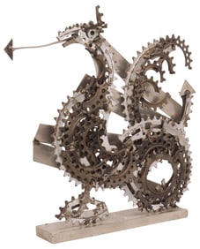 SIGNED BEPPO INDUSTRIAL RECLAIMED BICYCLE GEAR DRAGON SCULPTURE