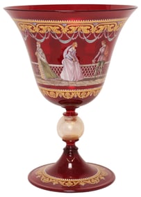 VENETIAN SALVIATI STYLE PARCEL-GILT MURANO ART GLASS FOOTED COMPOTE