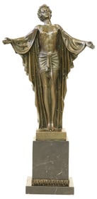 AFTER PREISS (D.1943) ART DECO STYLE SCULPTURE ON MARBLE BASE, 'SPRING AWAKENING'