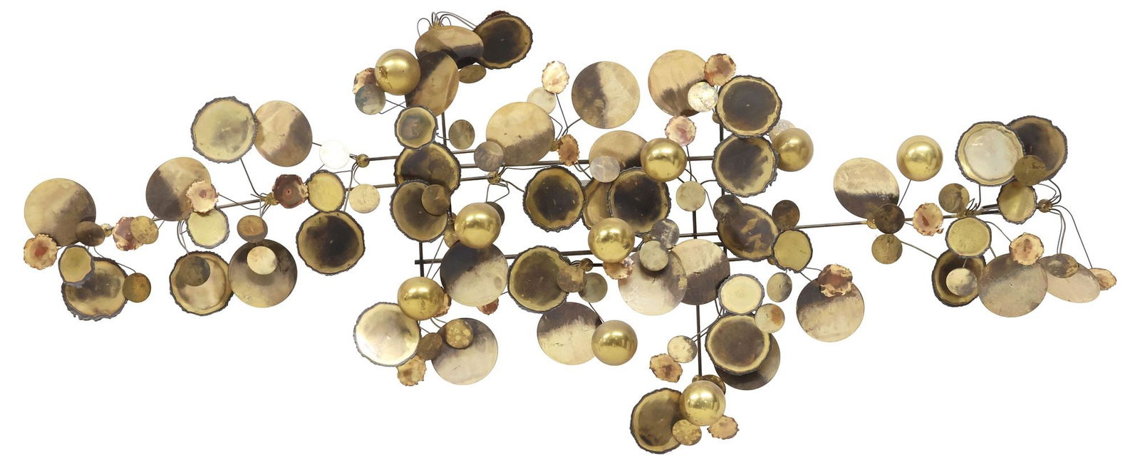 CURTIS JERE MODERN BRUTALIST METAL WALL SCULPTURE, 'RAINDROPS,' 60"W (1 of 4)