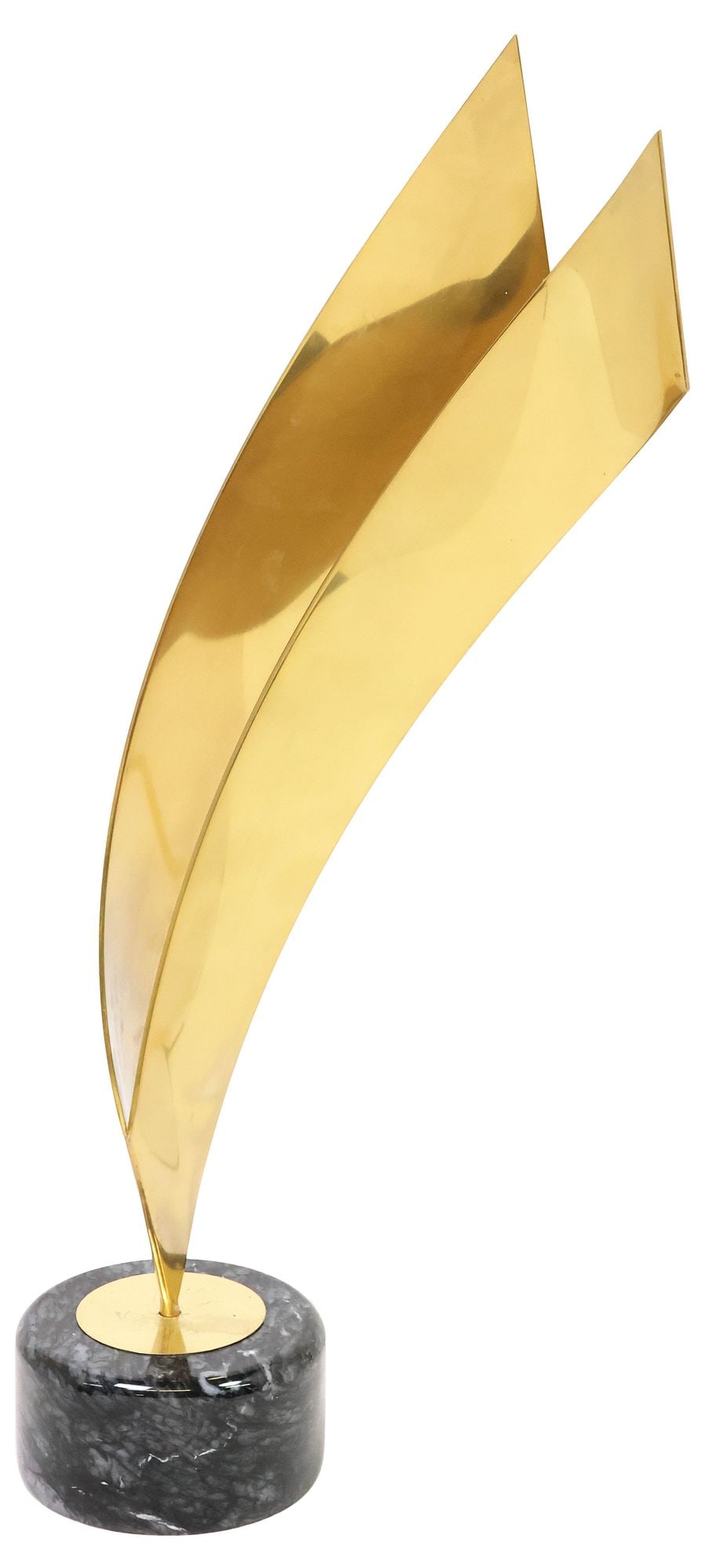 CURTIS JERE FLORAL IN METAL SCULPTURE: Curtis-Jere metal sculpture, Floral in Metal, a brass two part floral removable from the marble base, retains the makers tag at underside of base (Curtis Jere, Artisan House, a combination of its' fou