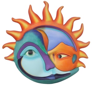 ALEXANDER FLORES PAPIER-MACHE ECLIPSE WALL SCULPTURE, 35.5" X 37.5"