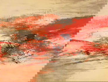 ZAO WOU-KI (D.2013) ETCHING & AQUATINT, 'COMPOSITION ROUGE (FISH IN RED SEA)'