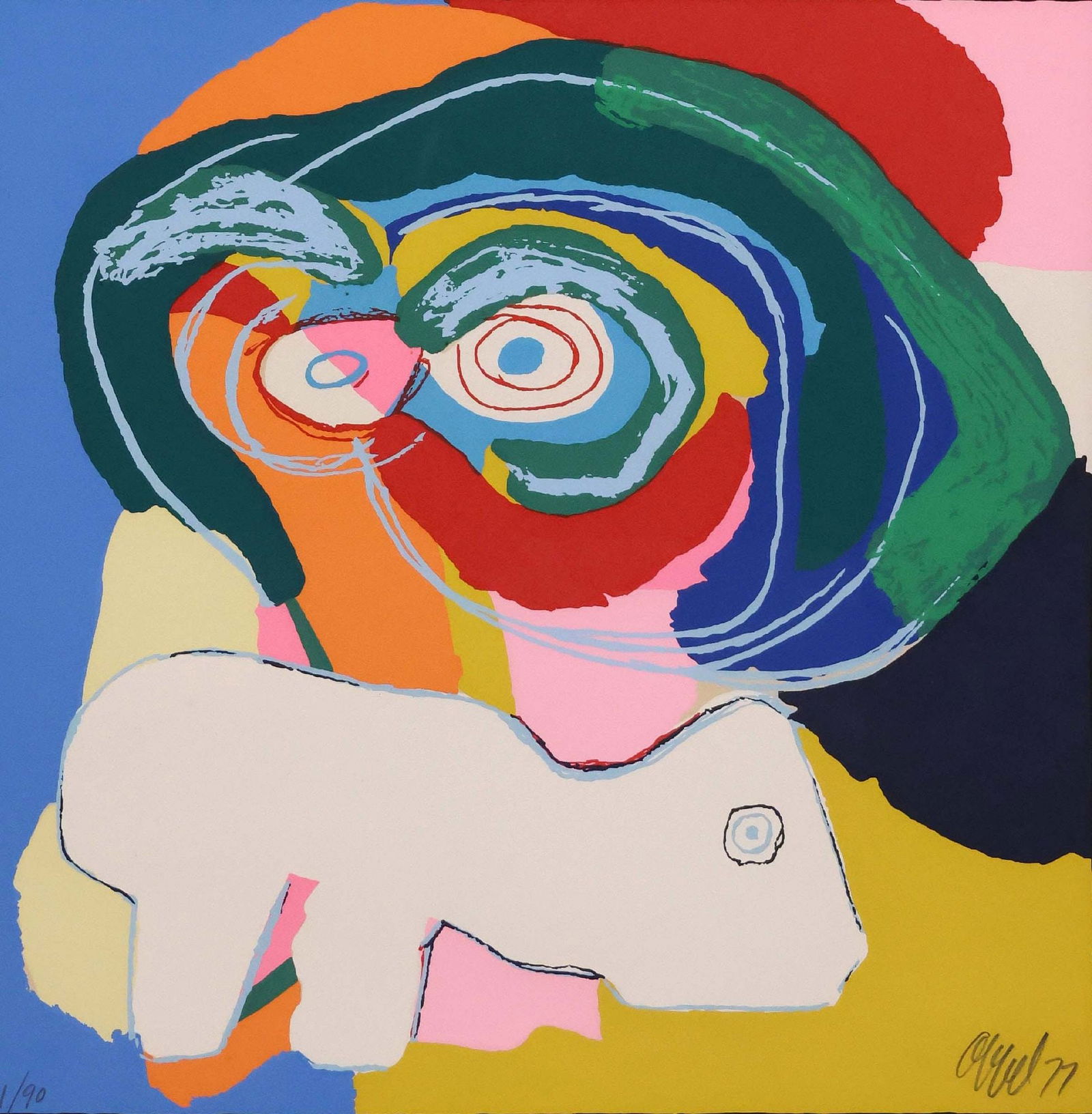 KAREL APPEL (1921-2006) COLOR SERIGRAPH PRINT, ABSTRACT HEAD & ANIMAL (1 of 4)