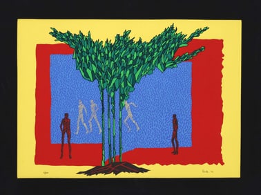MARIO ROSSELLO (ITALIAN, D.2000) SERIGRAPH, ABSTRACT FIGURES & TREE