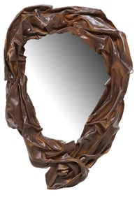 DEALFA ARTISAN FOLDED BROWN LEATHER WALL MIRROR