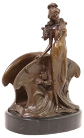 AFTER CLAUDE MIRVAL ART NOUVEAU STYLE FIGURAL BRONZE LETTER RACK