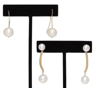 (2PR) ESTATE 14KT GOLD & CULTURED FRESHWATER PEARL EARRINGS