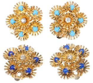 (2 PAIR) ESTATE HENKEL & GROSSE MID-CENTURY GOLD-PLATED FLOWER EARRINGS