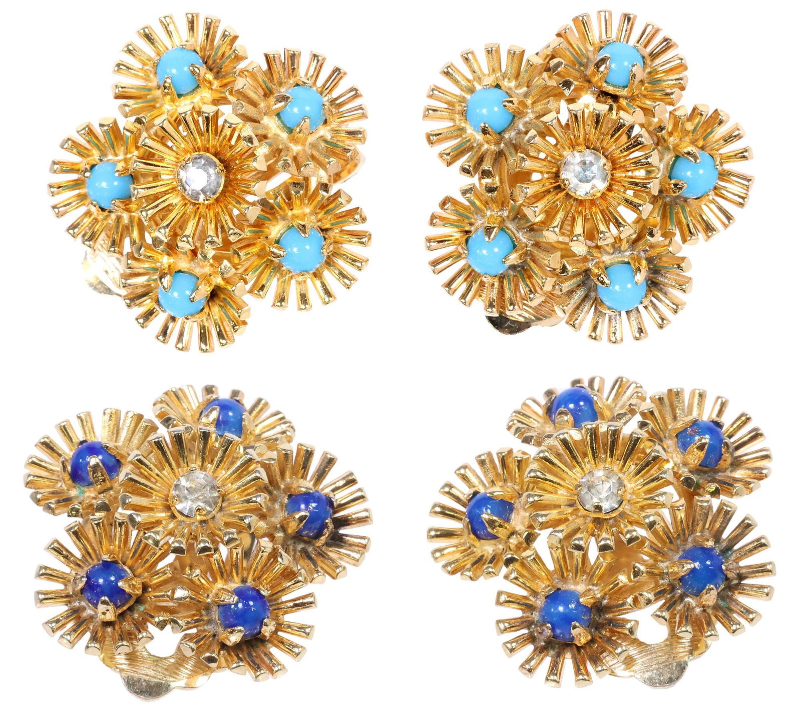 (2 PAIR) ESTATE HENKEL & GROSSE MID-CENTURY GOLD-PLATED FLOWER EARRINGS (1 of 11)