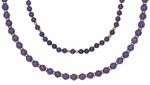 (2) ESTATE 14KT YELLOW GOLD, LAPIS, & BLUE STONE BEADED NECKLACES