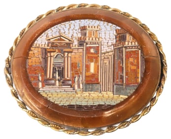 ESTATE ITALIAN GRAND TOUR STYLE MICROMOSAIC & GOLDSTONE BROOCH