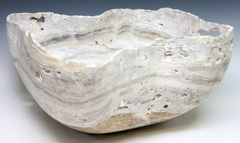 LARGE GEOLOGICAL NATURAL EDGE ONYX BOWL, 25"W