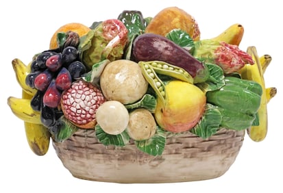 LARGE ITALIAN MAJOLICA FRUIT BASKET CENTERPIECE