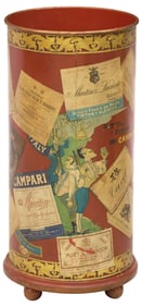 CHAMPAGNE & WINE LABEL PARCEL-GILT & DECOUPAGED UMBRELLA/ STICK STAND