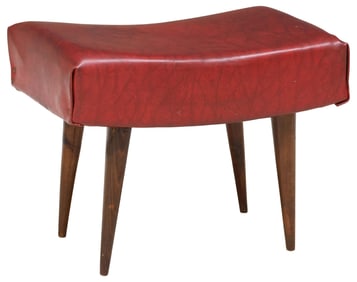 ITALIAN MID-CENTURY MODERN RED LEATHER STOOL / OTTOMAN
