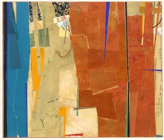 JOHN PAVLICEK (TX, B.1946) FRAMED MIXED MEDIA COLLAGE, 24" X 28"