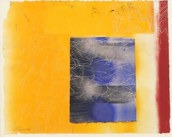 JULIE LAZARUS (20THC.) ABSTRACT PASTEL & COLLAGE ON PAPER