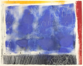 JULIE LAZARUS (20TH C.) ABSTRACT PASTEL & SGRAFFITO DRAWING