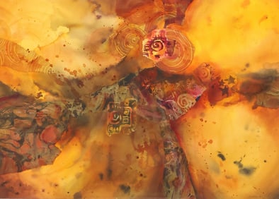 KARIN MICHELE ANDERSON (TX, 20TH C.) MIXED MEDIA COLLAGE, 'SUN SPOTS'