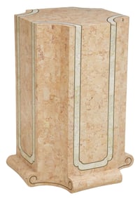 ART DECO STYLE BRASS-INLAID TESSELLATED MARBLE DISPLAY PEDESTAL