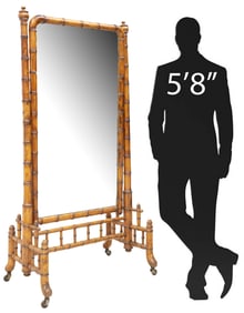 FRENCH FAUX BAMBOO TURNED WOOD SWIVELING MIRROR ON STAND