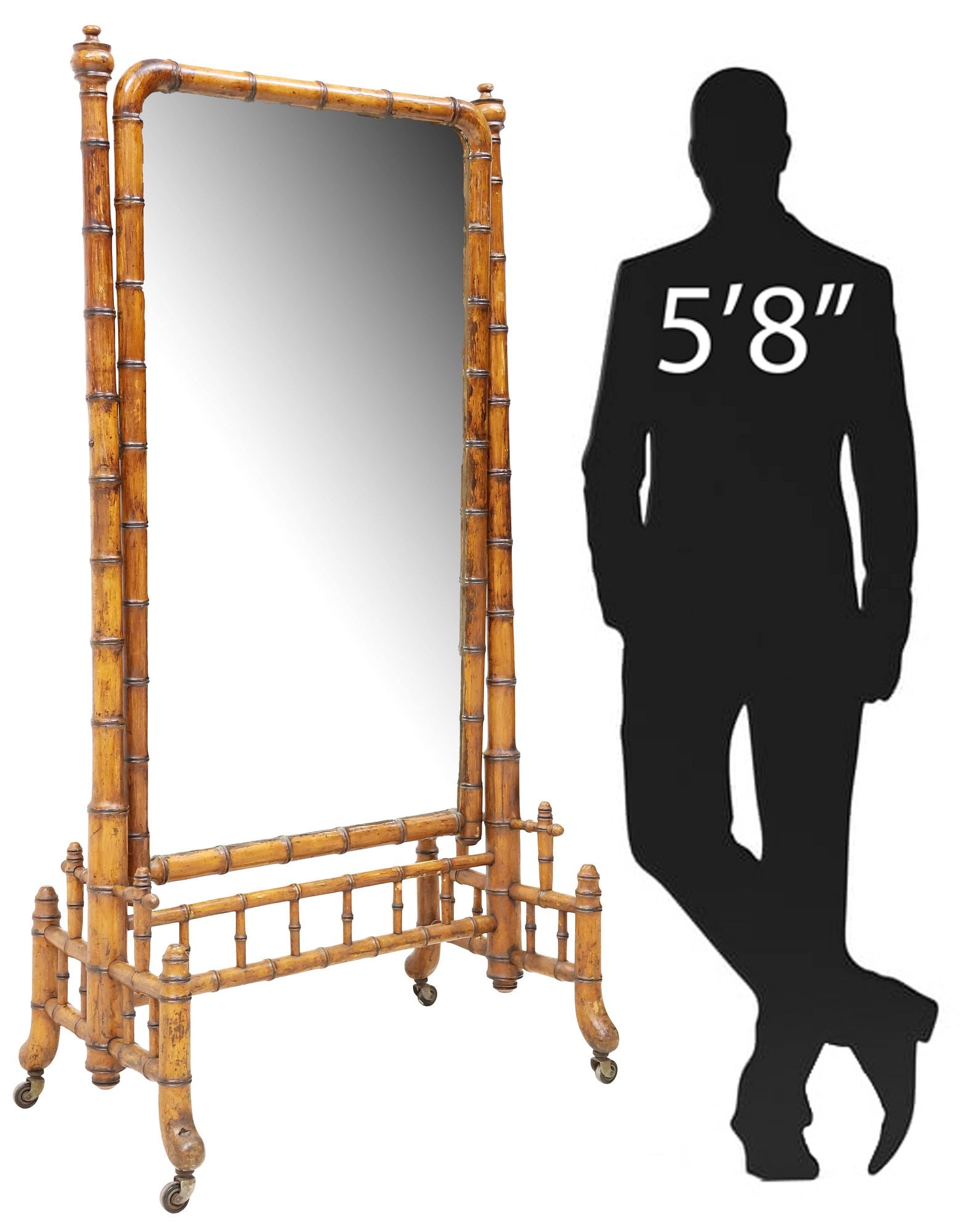 FRENCH FAUX BAMBOO TURNED WOOD SWIVELING MIRROR ON STAND (1 of 3)