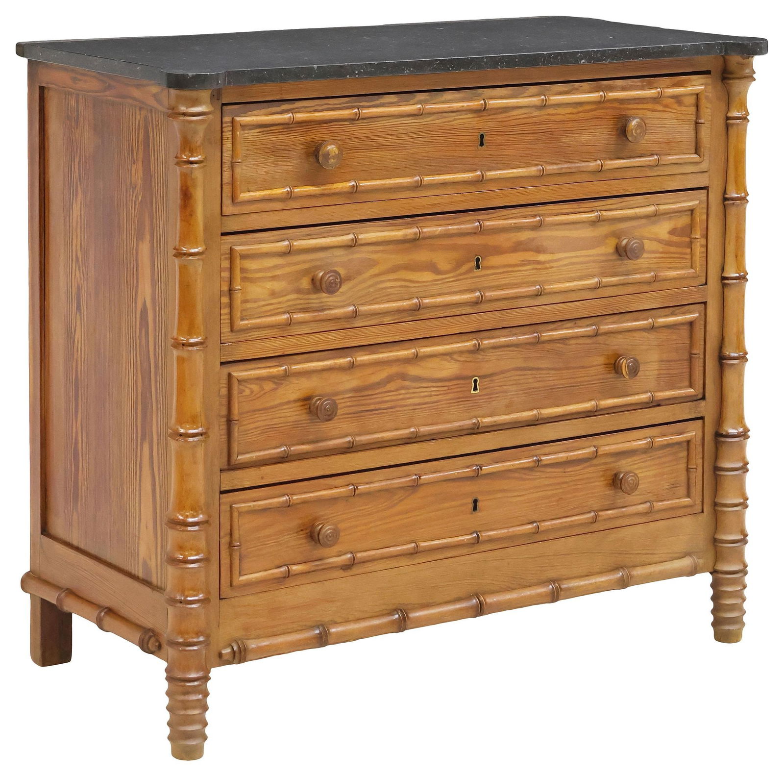 FRENCH MARBLE-TOP FAUX BAMBOO TURNED WOOD COMMODE (1 of 5)