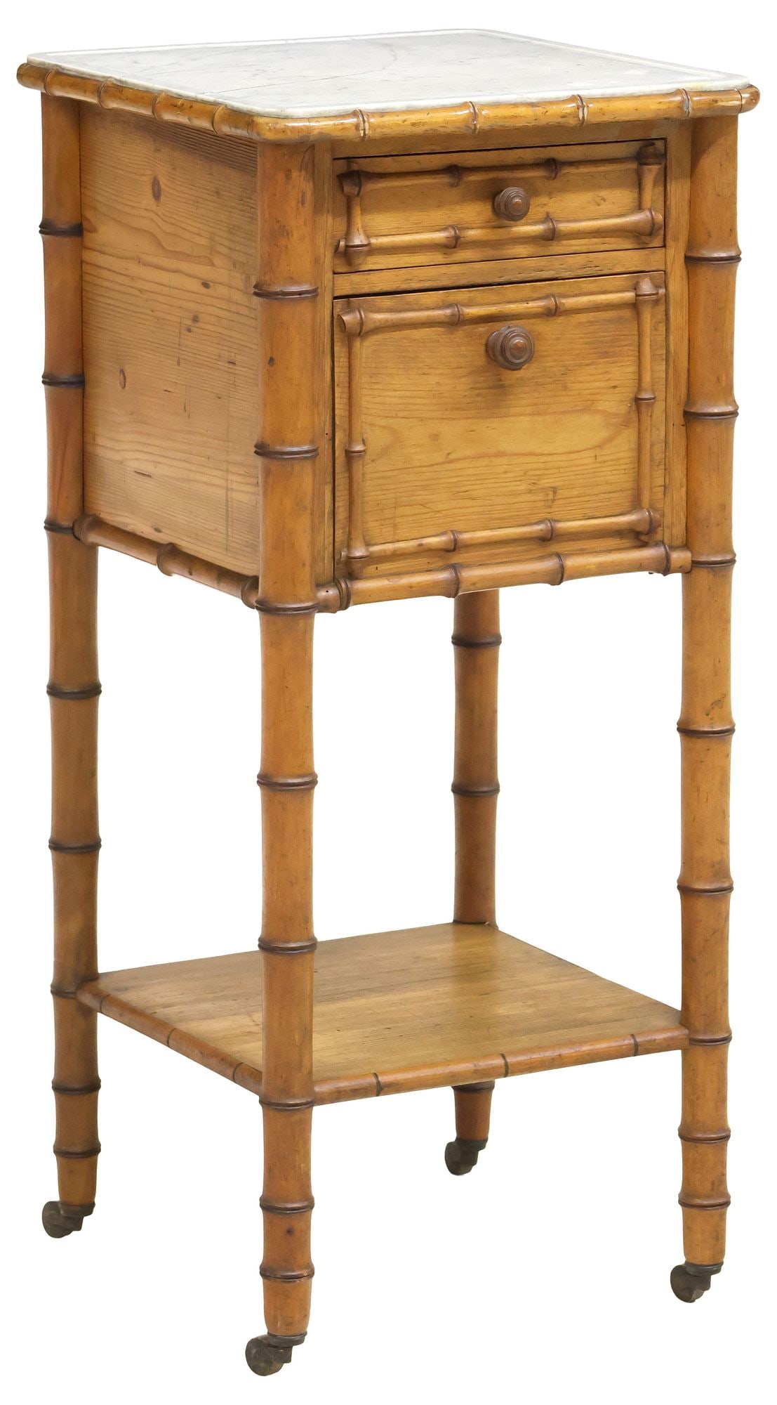FRENCH MARBLE-TOP FAUX BAMBOO NIGHTSTAND (1 of 6)