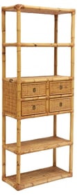 VINTAGE ITALIAN BAMBOO & RATTAN OPEN BOOKCASE