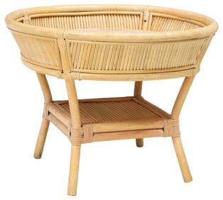 ITALIAN ROUND BAMBOO & WOVEN RATTAN COFFEE TABLE