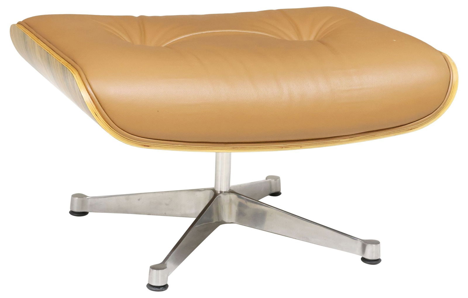 EAMES STYLE BUTTONED TAN LEATHER OTTOMAN (1 of 4)