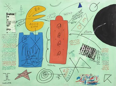 ACHIR LATIFA ABSTRACT MIXED MEDIA PAINTING, 35" X 47"