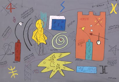 ACHIR LATIFA ABSTRACT MIXED MEDIA PAINTING, 34" X 49.5"