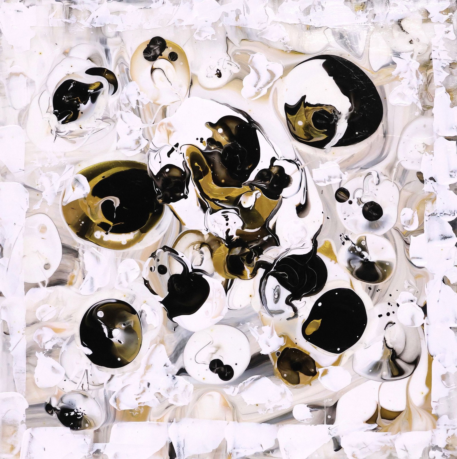 PETRONELLA GREER (B. 1945) PAINTING, 'BLACK/ WHITE DYNAMICS': Gallery-wrapped acrylic on canvas painting, "Black/White Dynamics," signed verso Petronella Greer (Texas, b.1945), titled on back stretcher, accompanied by certificate of authenticity issued by the ar
