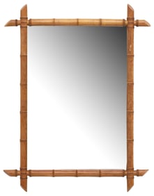 FRENCH FAUX BAMBOO TURNED WOOD WALL MIRROR, 29.75" X 23.25"