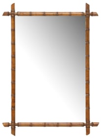 FRENCH FAUX BAMBOO TURNED WOOD WALL MIRROR, 43" X 31"