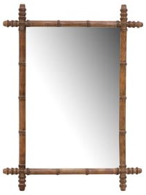 FRENCH FAUX BAMBOO TURNED WOOD WALL MIRROR, 31" X 25"