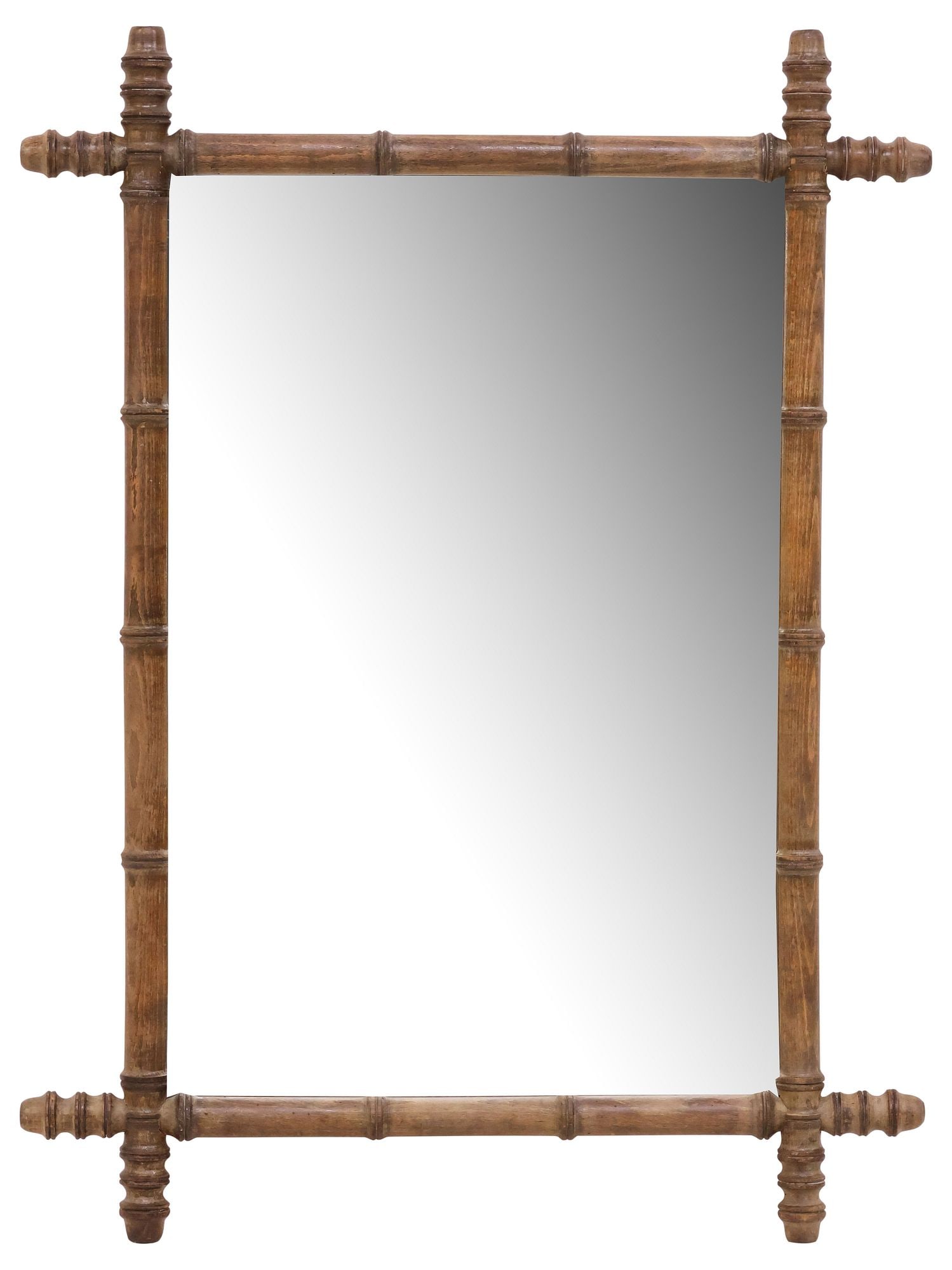 FRENCH FAUX BAMBOO TURNED WOOD WALL MIRROR, 31" X 25" (1 of 3)