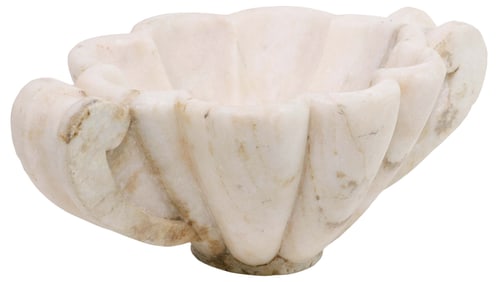 ITALIAN CARVED MARBLE SCALLOPED ECCLESIASTICAL FONT / WATER BASIN