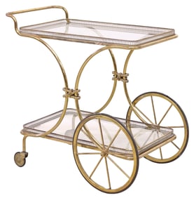 ITALIAN GILT-METAL & GLASS TWO-TIER SERVICE CART