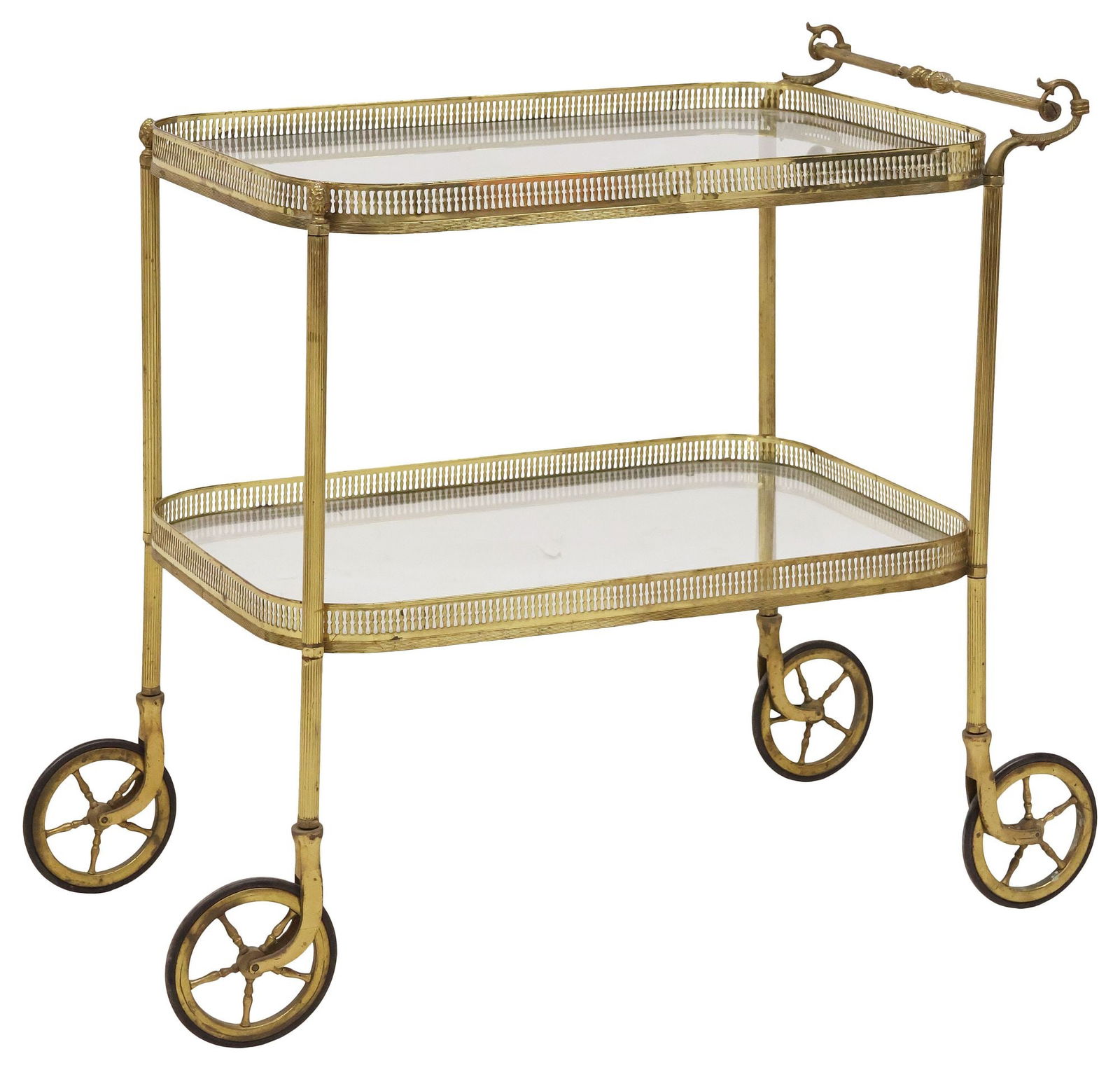 FRENCH GILT-METAL & GLASS 2-TIER SERVICE TROLLEY / BAR CART (1 of 4)