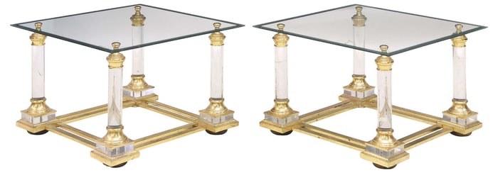 (2) FRENCH MAISON CHARLES STYLE GLASS-TOP SQUARE SIDE TABLES