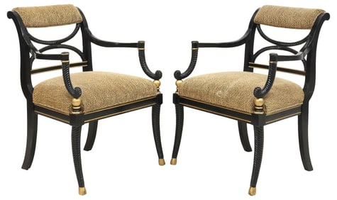 (2) CENTURY FURNITURE REGENCY STYLE CHEETAH-PRINT ARMCHAIRS