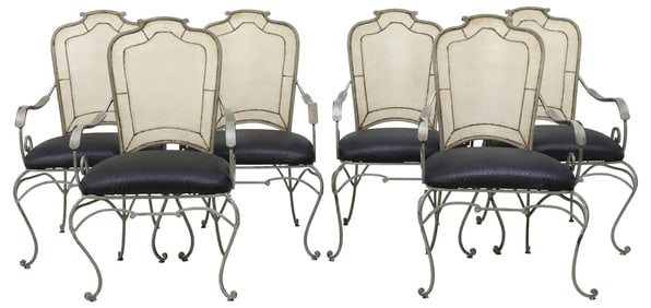 (6) ITALIAN MID-CENTURY MODERN IRON & FAUX OSTRICH LEATHER DINING CHAIRS