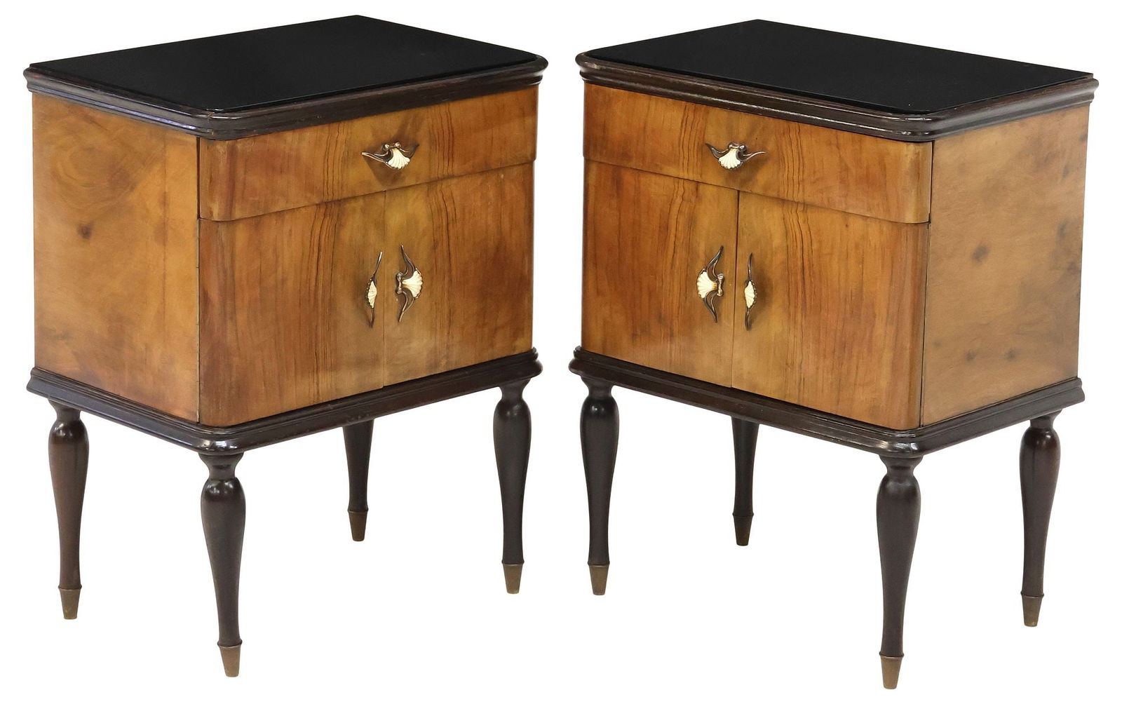 (2) ITALIAN MID-CENTURY MODERN GLASS-TOP WALNUT NIGHTSTANDS (1 of 6)