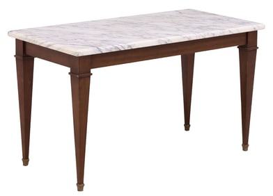 FRENCH LOUIS XVI STYLE MARBLE-TOP MAHOGANY COFFEE TABLE