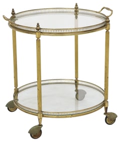 FRENCH BRASS & GLASS TRAY-TOP BAR CART / SERVICE TROLLEY