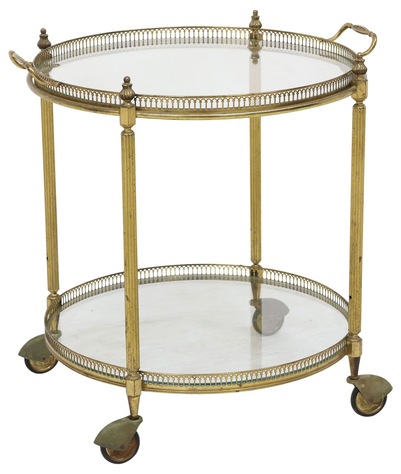 FRENCH BRASS & GLASS TRAY-TOP BAR CART / SERVICE TROLLEY (1 of 4)