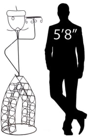 MANNER OF JOHN RISLEY (D.2001) FIGURAL FRENCH WAITER WINE BOTTLE RACK, 67"H